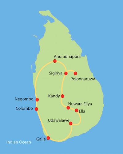 Sri Lanka Small Group Tour Private Tour Route Map